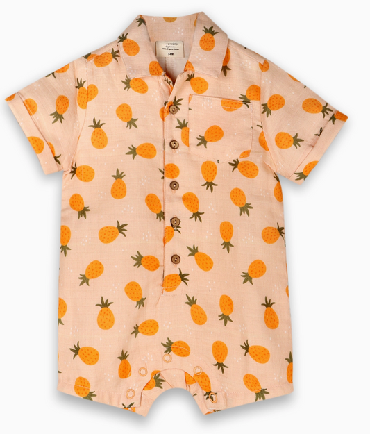 Pineapple Button Baby Short Romper (Organic Muslin)