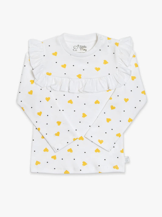 Athena Ruffled Tee - Yellow Hearts