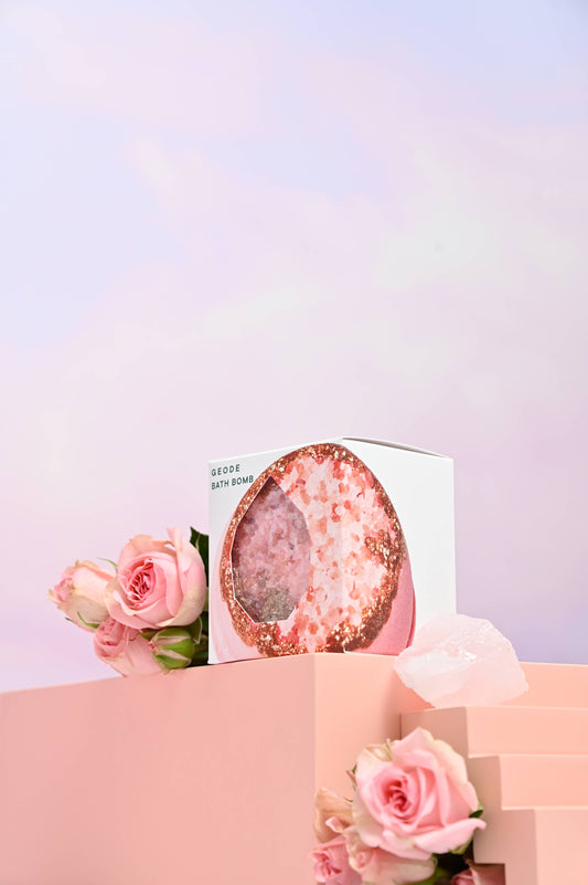 Geode Crystal Bath Bomb - Rose Quartz | crystal | gold pink