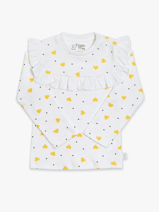 Athena Ruffled Tee - Yellow Hearts