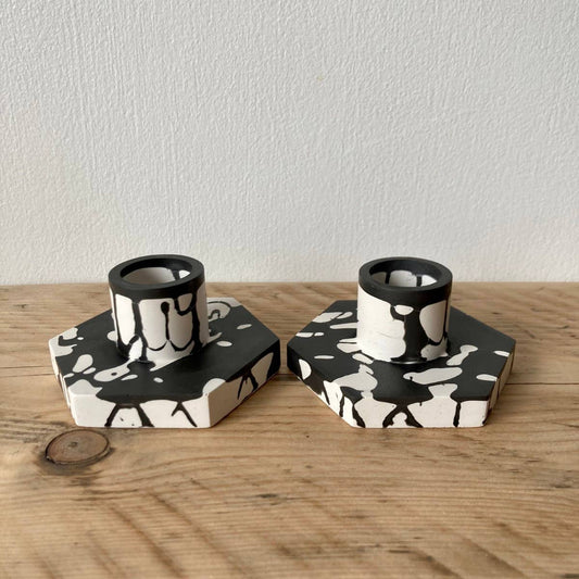 Monochrome Splatter Candlestick Holder